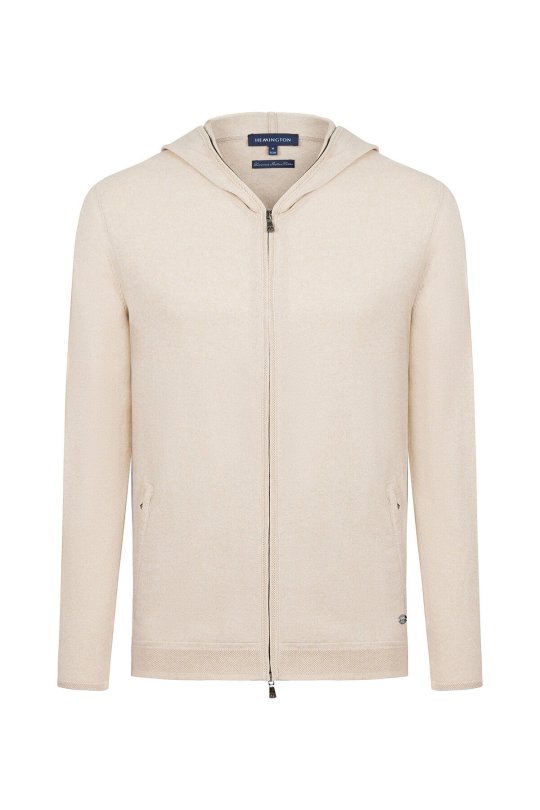 Slim Fit Kum Rengi Kapüşonlu İnce Hırka