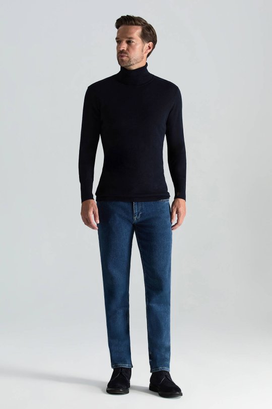 Slim Fit Lacivert Activewear Merino Yün Triko