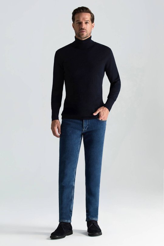 Slim Fit Lacivert Activewear Merino Yün Triko