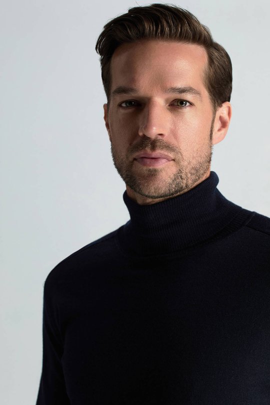 Slim Fit Lacivert Activewear Merino Yün Triko