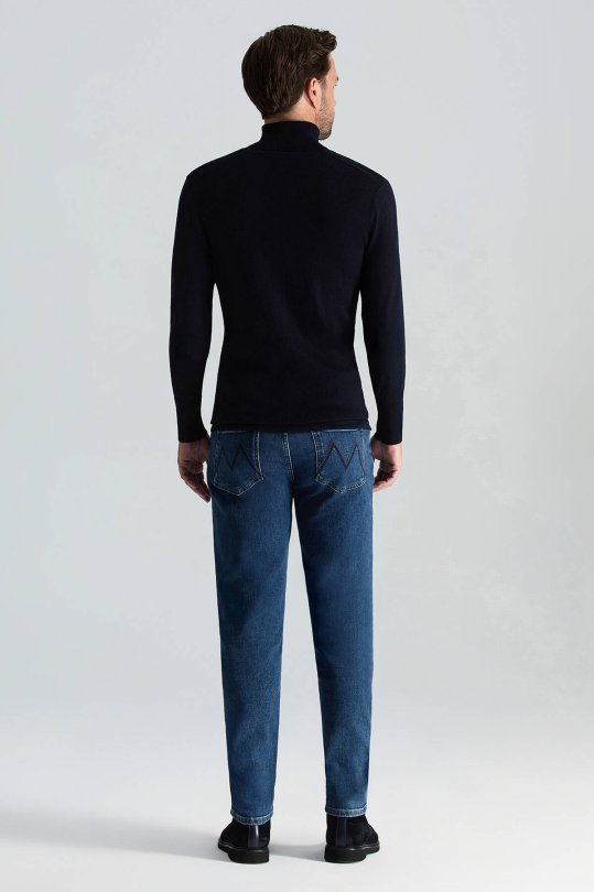 Slim Fit Lacivert Activewear Merino Yün Triko