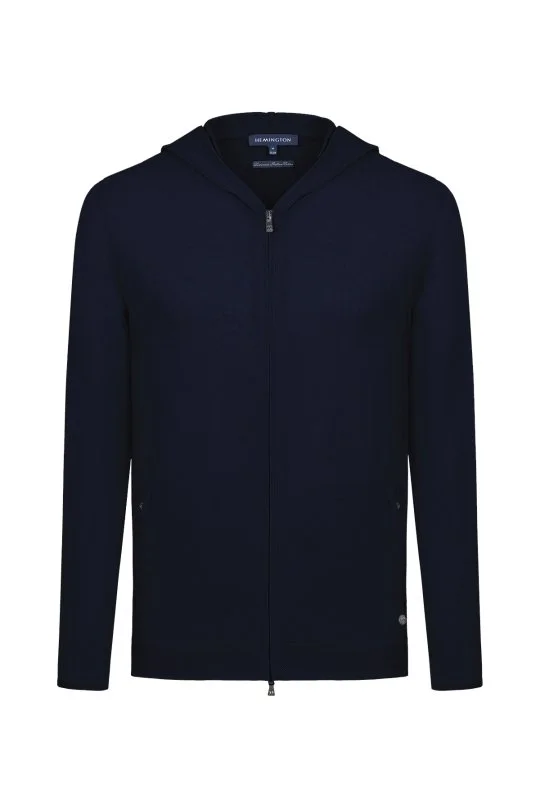 Hemington - Slim Fit Lacivert Kapüşonlu İnce Hırka (7)