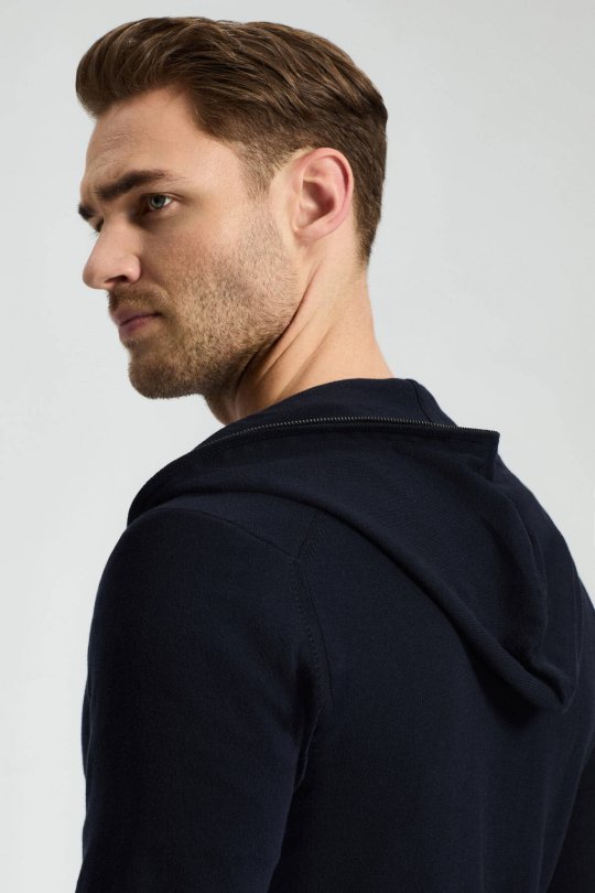 Slim Fit Lacivert Kapüşonlu İnce Hırka