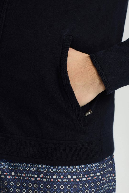 Slim Fit Lacivert Kapüşonlu İnce Hırka