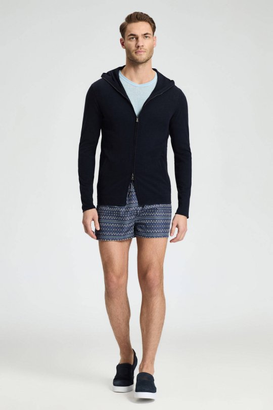 Slim Fit Lacivert Kapüşonlu İnce Hırka