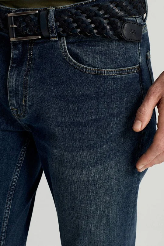 Hemington - Saf Pamuk Slim Fit Lacivert Taşlanmış Denim Pantolon (3)