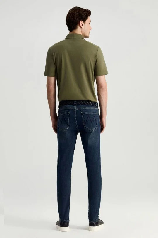 Hemington - Saf Pamuk Slim Fit Lacivert Taşlanmış Denim Pantolon (5)