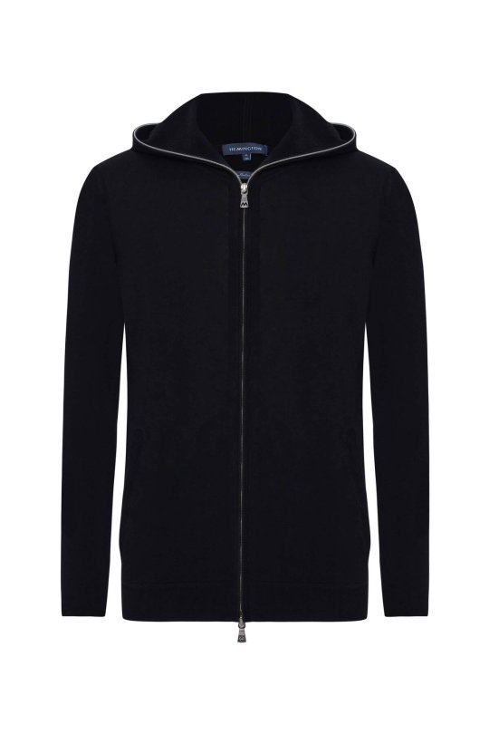 Slim Fit Siyah Kapüşonlu İnce Hırka