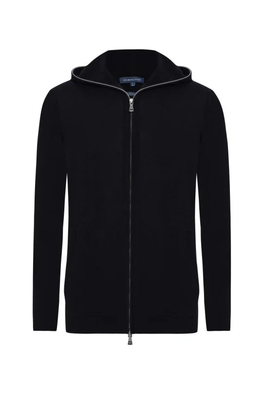 Hemington - Slim Fit Siyah Kapüşonlu İnce Hırka (7)