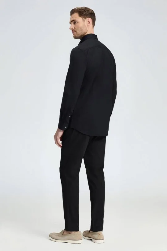 Hemington - Slim Fit Gizli Düğme Siyah Spor Gömlek (5)