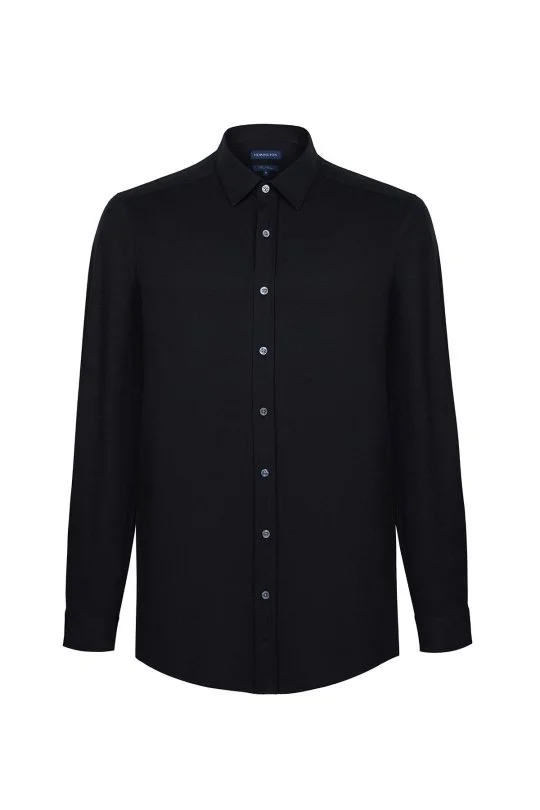 Hemington - Slim Fit Gizli Düğme Siyah Spor Gömlek (6)