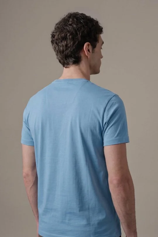 Hemington - Superfine Pamuk Bisiklet Yaka Açık Mavi Basic T-Shirt (4)