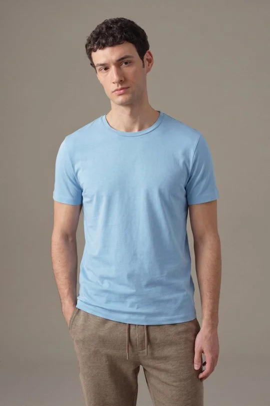 Hemington - Superfine Pamuk Bisiklet Yaka Açık Mavi Basic T-Shirt (1)