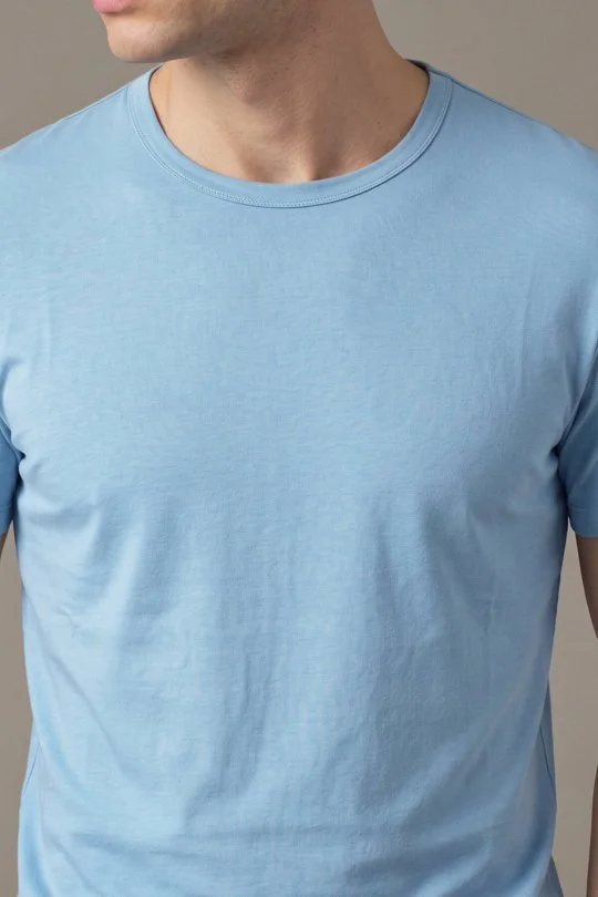 Hemington - Superfine Pamuk Bisiklet Yaka Açık Mavi Basic T-Shirt (3)