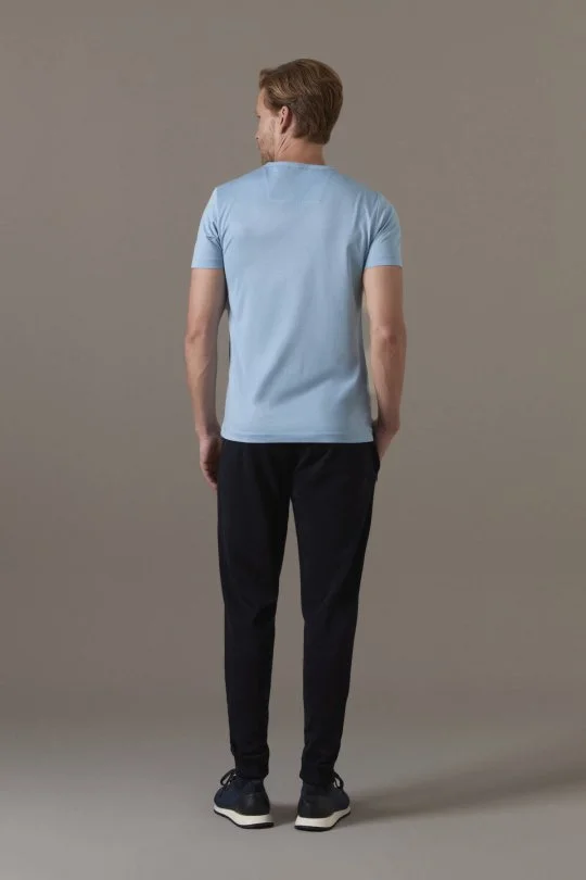 Superfine Pamuk Bisiklet Yaka Açık Mavi Basic T-Shirt