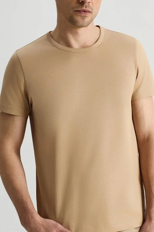 Hemington - Superfine Pamuk Bisiklet Yaka Kum Rengi Basic T-Shirt (3)