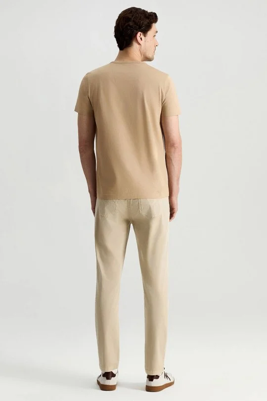 Hemington - Superfine Pamuk Bisiklet Yaka Kum Rengi Basic T-Shirt (5)