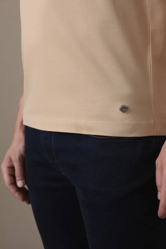 Superfine Pamuk Bisiklet Yaka Kum Rengi Basic T-Shirt