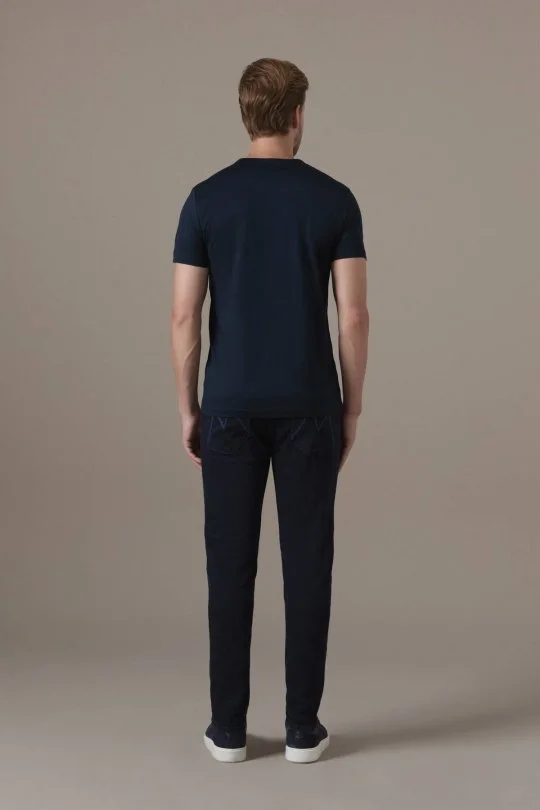 Superfine Pamuk Bisiklet Yaka Lacivert Basic T-Shirt