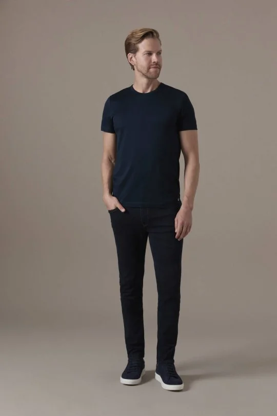 Superfine Pamuk Bisiklet Yaka Lacivert Basic T-Shirt