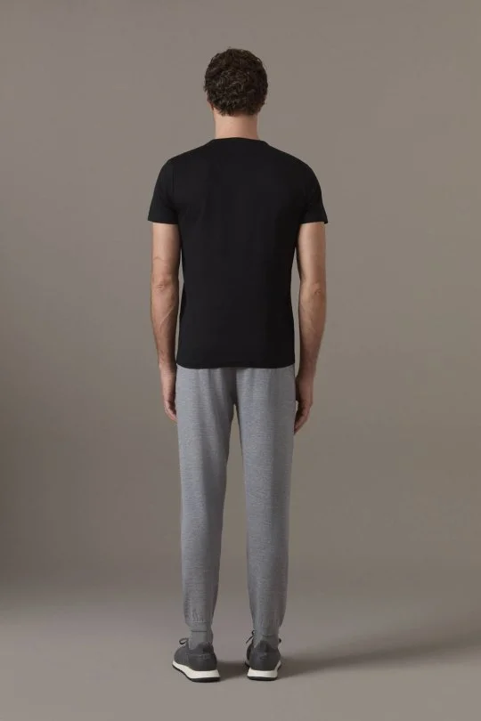 Superfine Pamuk Bisiklet Yaka Siyah Basic T-Shirt