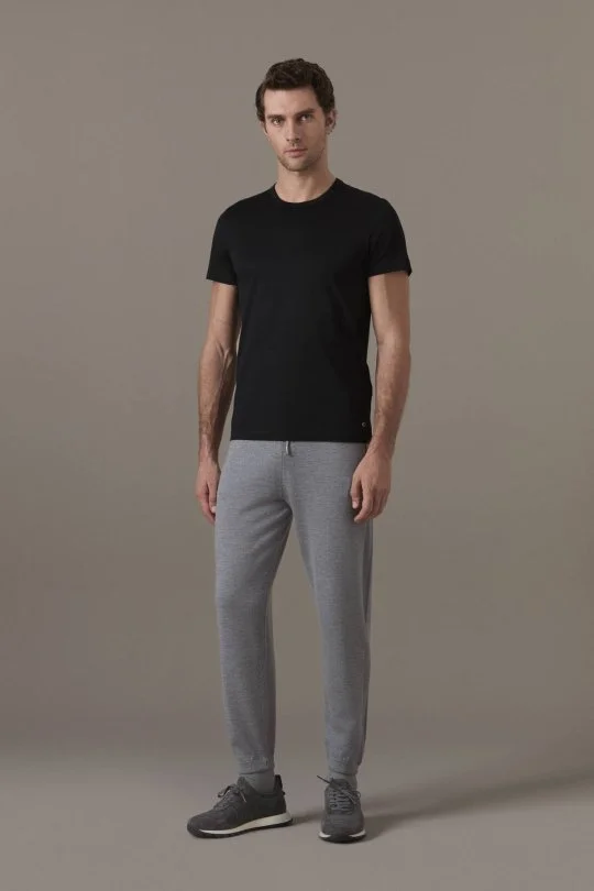 Superfine Pamuk Bisiklet Yaka Siyah Basic T-Shirt