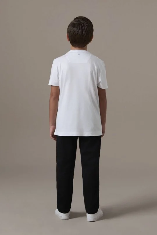 Supima Pamuk Bisiklet Yaka Tencel Beyaz Çocuk T-Shirt