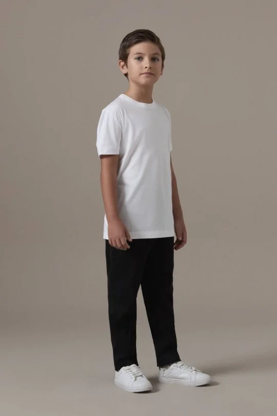 Supima Pamuk Bisiklet Yaka Tencel Beyaz Çocuk T-Shirt