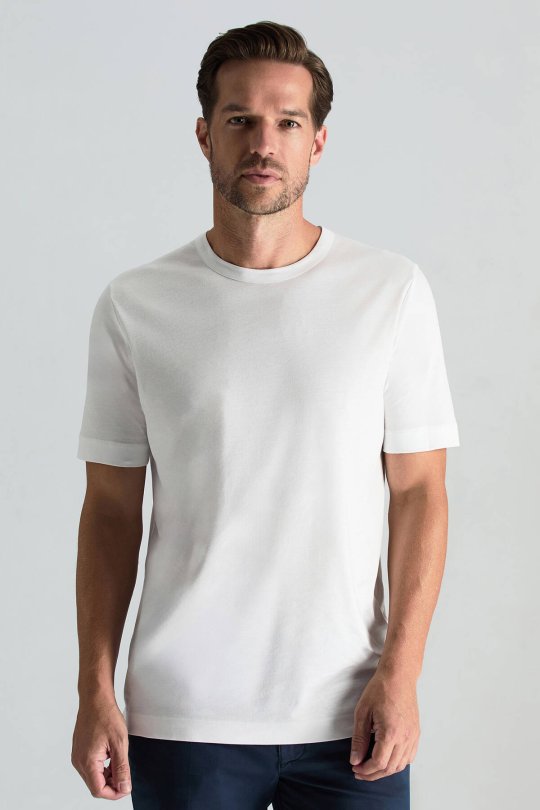Supima Pamuk Bisiklet Yaka Tencel Beyaz T-Shirt