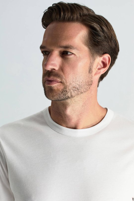 Supima Pamuk Bisiklet Yaka Tencel Beyaz T-Shirt
