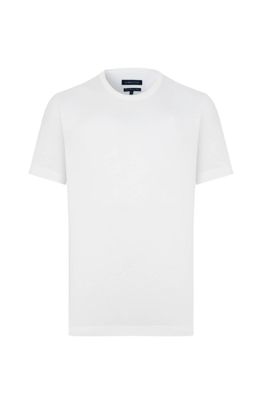 Supima Pamuk Bisiklet Yaka Tencel Beyaz T-Shirt