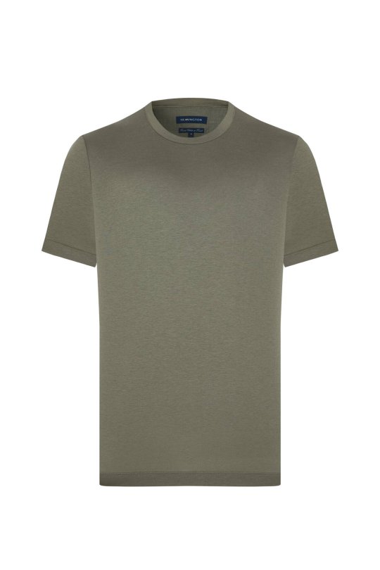 Supima Pamuk Bisiklet Yaka Tencel Haki T-Shirt