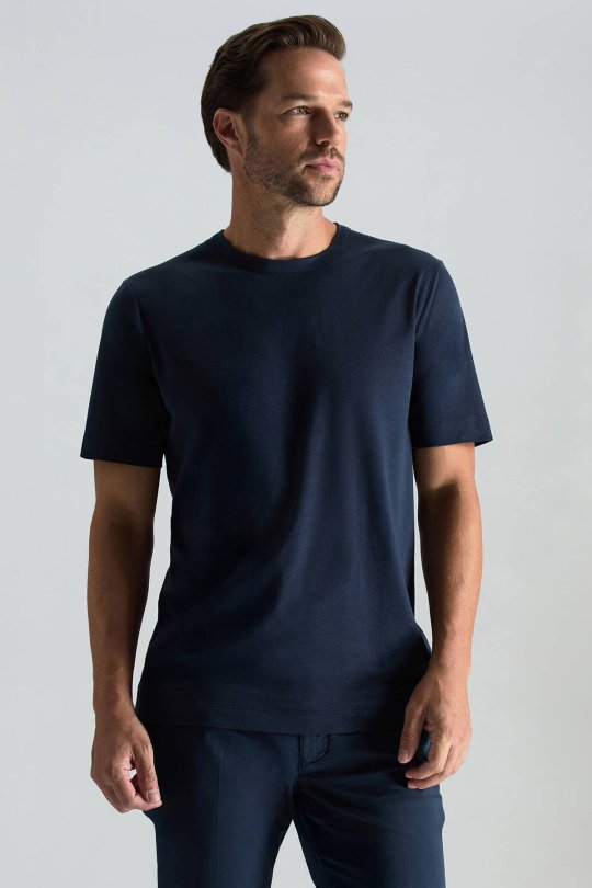 Supima Pamuk Bisiklet Yaka Tencel Lacivert T-Shirt