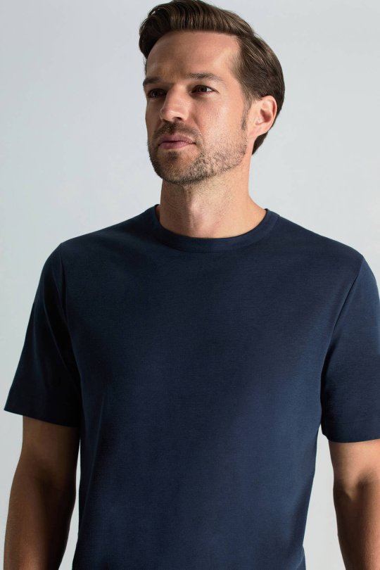 Supima Pamuk Bisiklet Yaka Tencel Lacivert T-Shirt