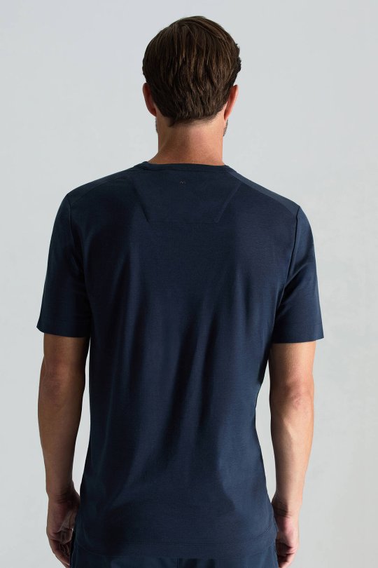 Supima Pamuk Bisiklet Yaka Tencel Lacivert T-Shirt