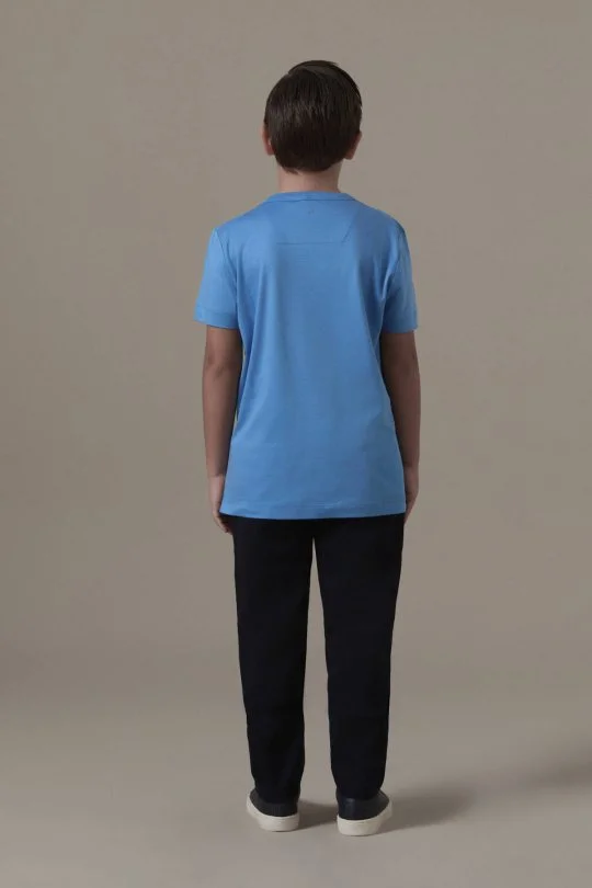 Supima Pamuk Bisiklet Yaka Tencel Mavi Çocuk T-Shirt