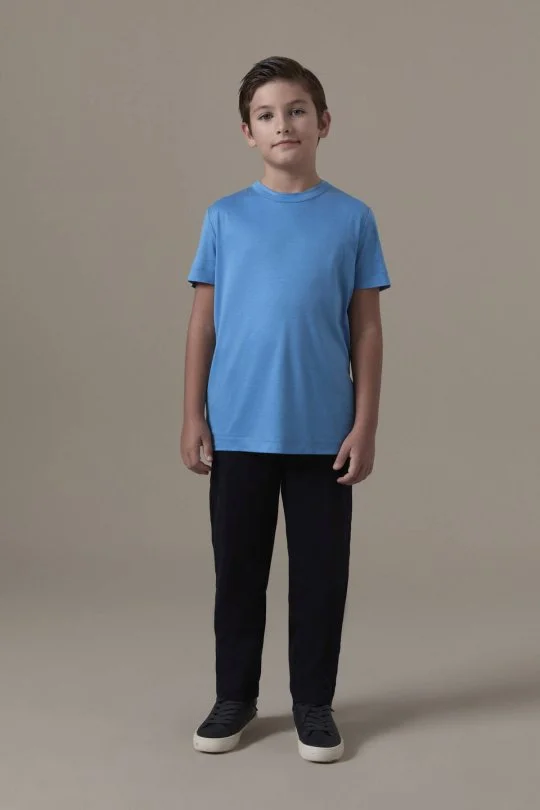 Supima Pamuk Bisiklet Yaka Tencel Mavi Çocuk T-Shirt