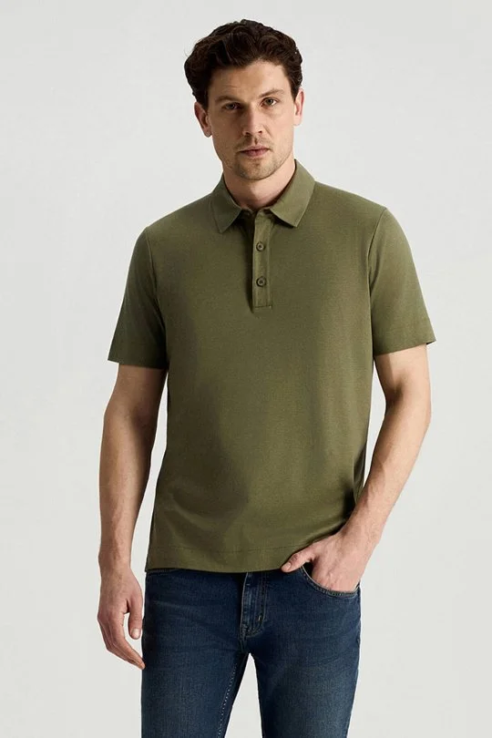 Hemington - Supima Pamuk Polo Yaka Tencel Haki T-Shirt (1)