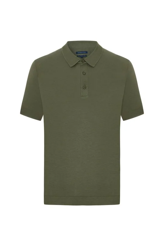 Supima Pamuk Polo Yaka Tencel Haki Tişört