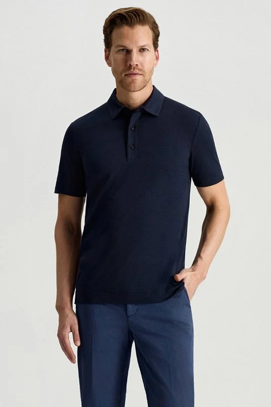 Hemington - Supima Pamuk Polo Yaka Tencel Lacivert T-Shirt (1)