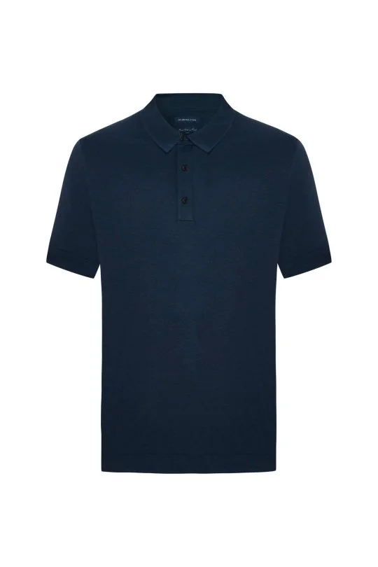 Supima Pamuk Polo Yaka Tencel Lacivert Tişört