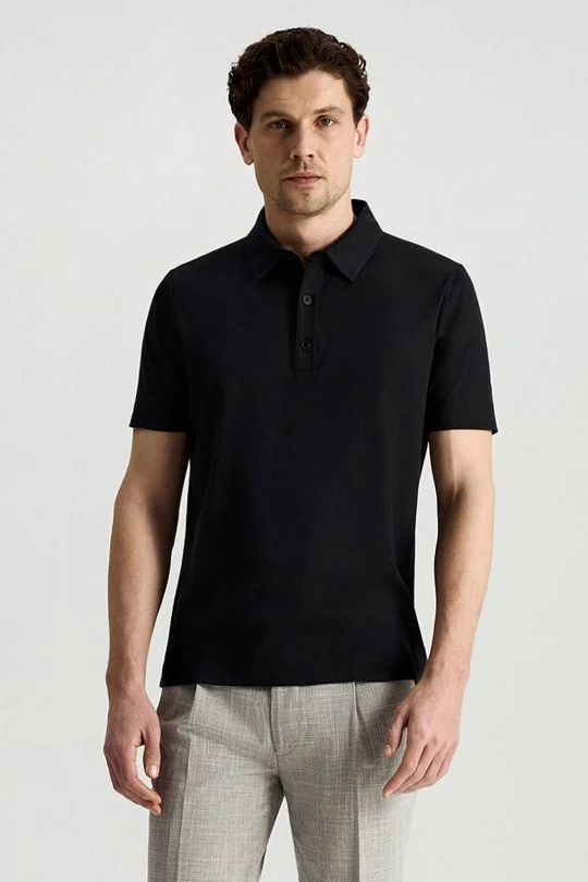 Hemington - Supima Pamuk Polo Yaka Tencel Siyah T-Shirt (1)