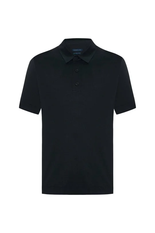 Supima Pamuk Polo Yaka Tencel Siyah Tişört