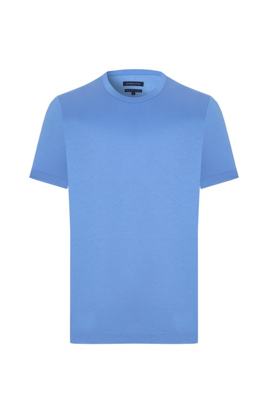 Supima Pamuk Bisiklet Yaka Tencel Mavi T-Shirt