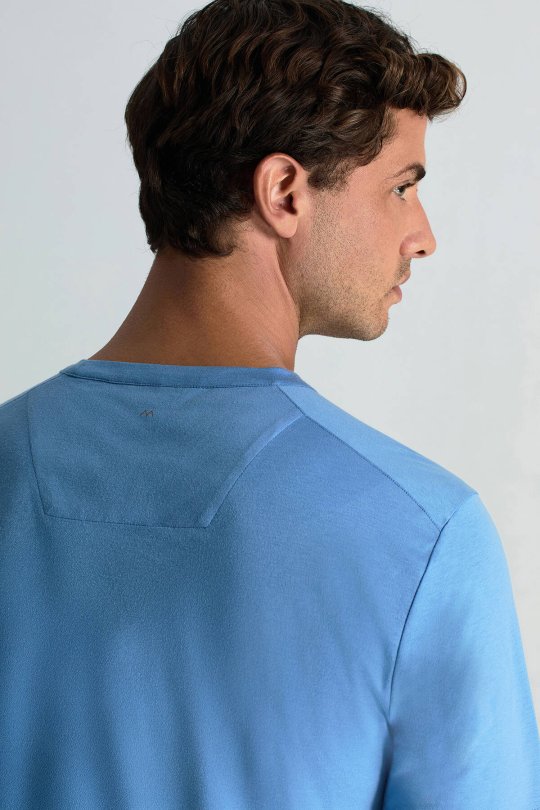 Supima Pamuk Bisiklet Yaka Tencel Mavi T-Shirt