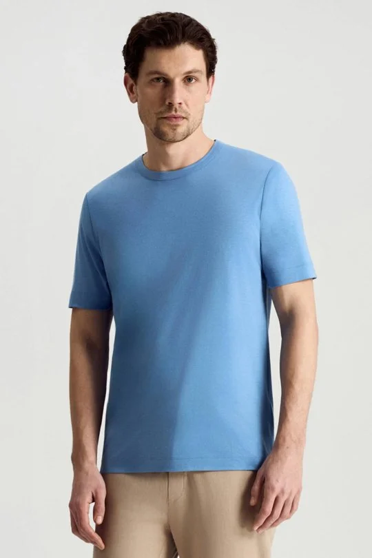 Hemington - Supima Pamuk Bisiklet Yaka Tencel Mavi T-Shirt (2)