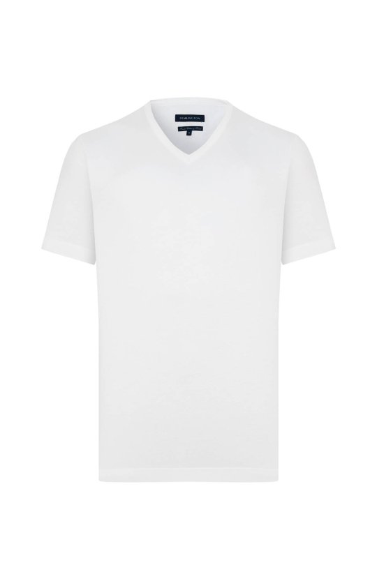 Supima Pamuk V Yaka Tencel Beyaz T-Shirt