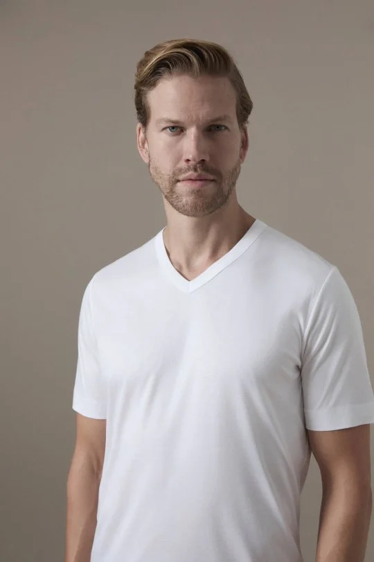 Supima Pamuk V Yaka Tencel Beyaz T-Shirt