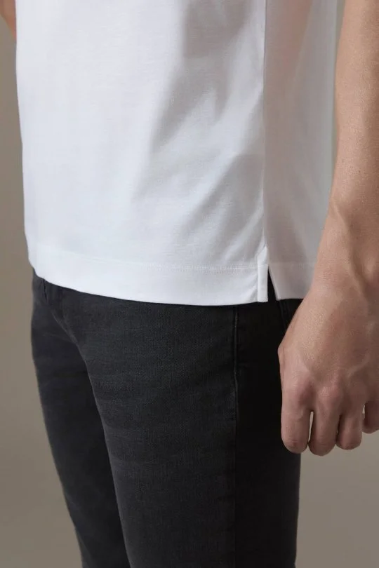 Supima Pamuk V Yaka Tencel Beyaz T-Shirt