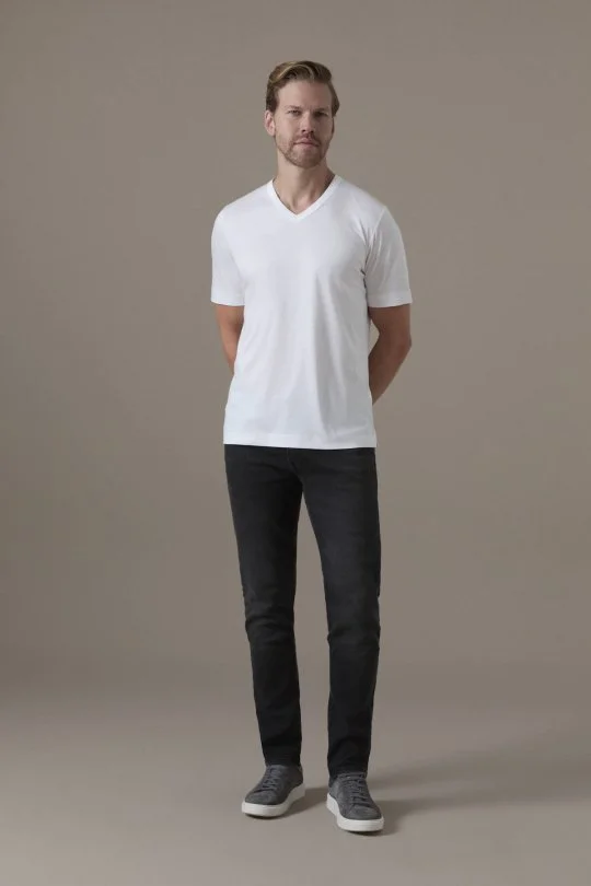 Supima Pamuk V Yaka Tencel Beyaz T-Shirt